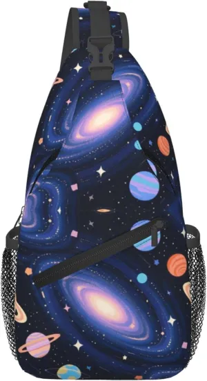 Men Sling Backpack Packable Unbalance Chest Day Bag - Solar System Galaxy Space Planet Art Multipurpose Anti-Theft Rucksack Messenger Bag With Adjustable Shoulder Strap