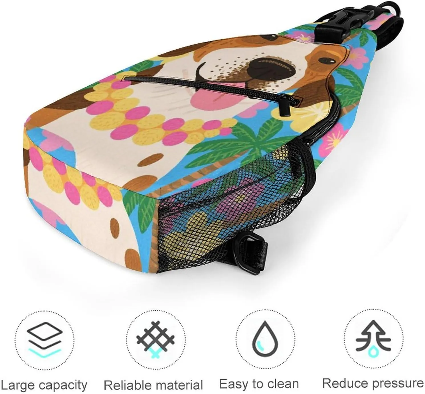 Men Sling Shoulder Backpack Packable Breathable Shoulder Chest Crossbody Bag - Hawaiian Flowers Floral Dog Art Multipurpose Backpacking Bookbag With Adjustable Shoulder Strap
