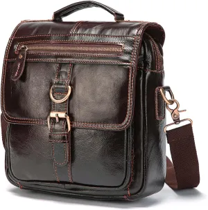 Mens Genuine Leather Satchel Sling Messenger Shoulder Cross body Bag Flap Over Tote Business Briefcase