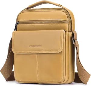 Men's Leather Crossbody Shoulder Bag - Messenger Satchel Travel Handbag