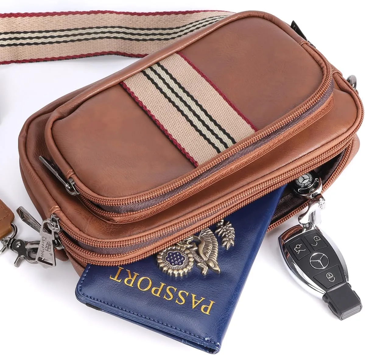 Men's Leather Shoulder Crossbody Bag, Daytime Small Wallet Backpack, Anti-theft Travel Chest Bag with
