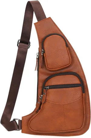 Mens Sling Bags Crossbody Backpack Shoulder Bag for Men Vintage PU Leather Sling Backpack Traveling Outdoors