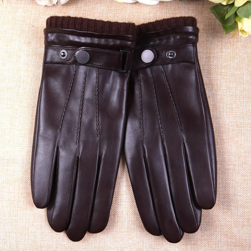 Mens Winter Cold Weather Warm Leather Driving Gloves for Men Wool/Cashmere Blend Cuff