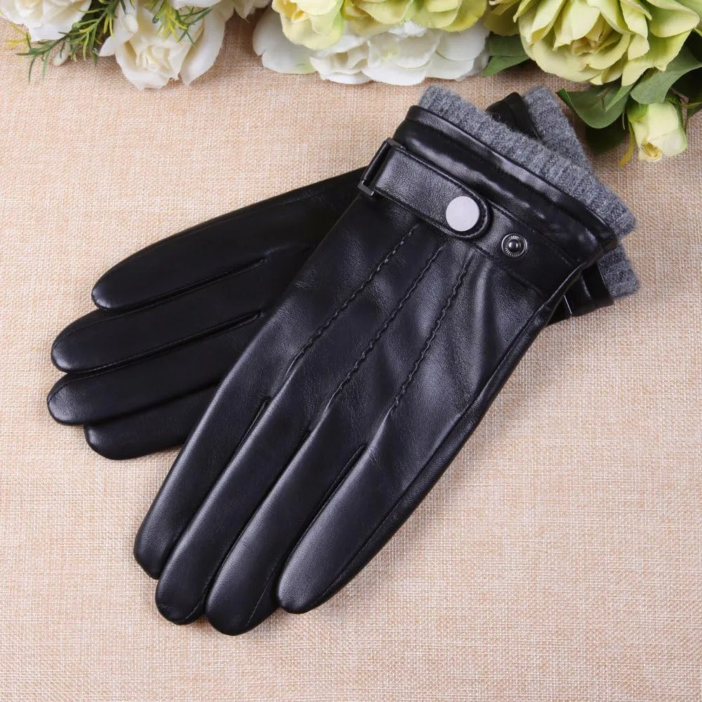 Mens Winter Cold Weather Warm Leather Driving Gloves for Men Wool/Cashmere Blend Cuff