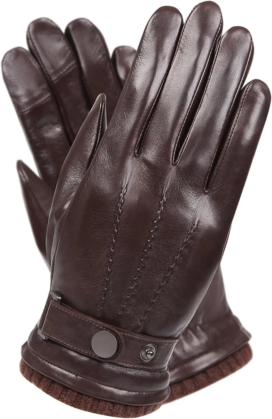 Mens Winter Cold Weather Warm Leather Driving Gloves for Men Wool/Cashmere Blend Cuff