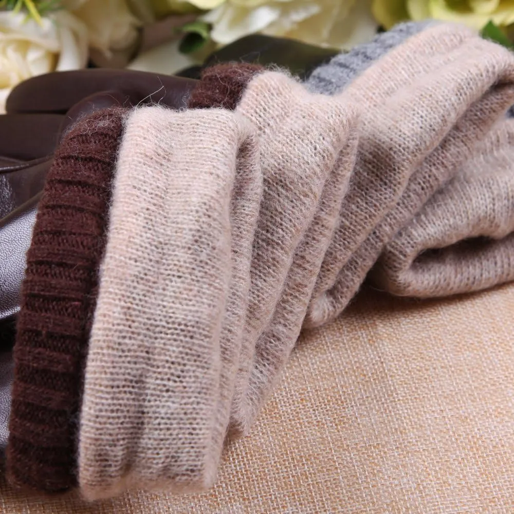 Mens Winter Cold Weather Warm Leather Driving Gloves for Men Wool/Cashmere Blend Cuff