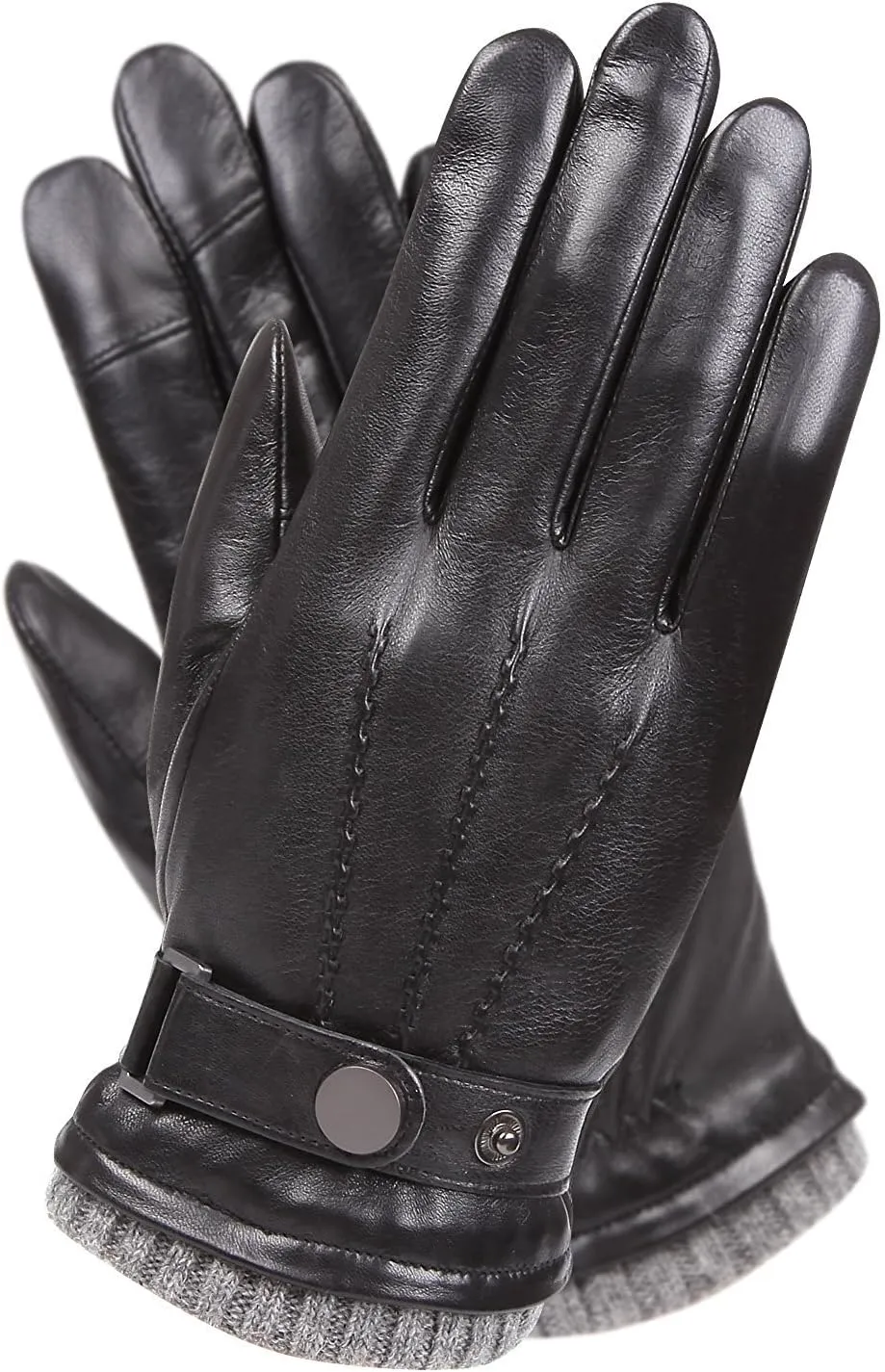 Mens Winter Cold Weather Warm Leather Driving Gloves for Men Wool/Cashmere Blend Cuff