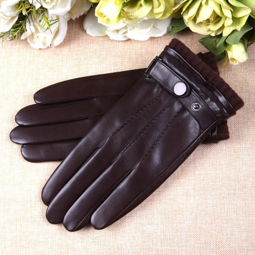 Mens Winter Cold Weather Warm Leather Driving Gloves for Men Wool/Cashmere Blend Cuff