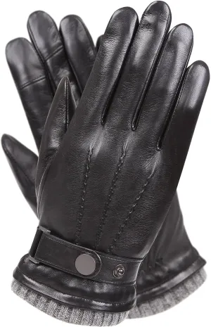 Mens Winter Cold Weather Warm Leather Driving Gloves for Men Wool/Cashmere Blend Cuff