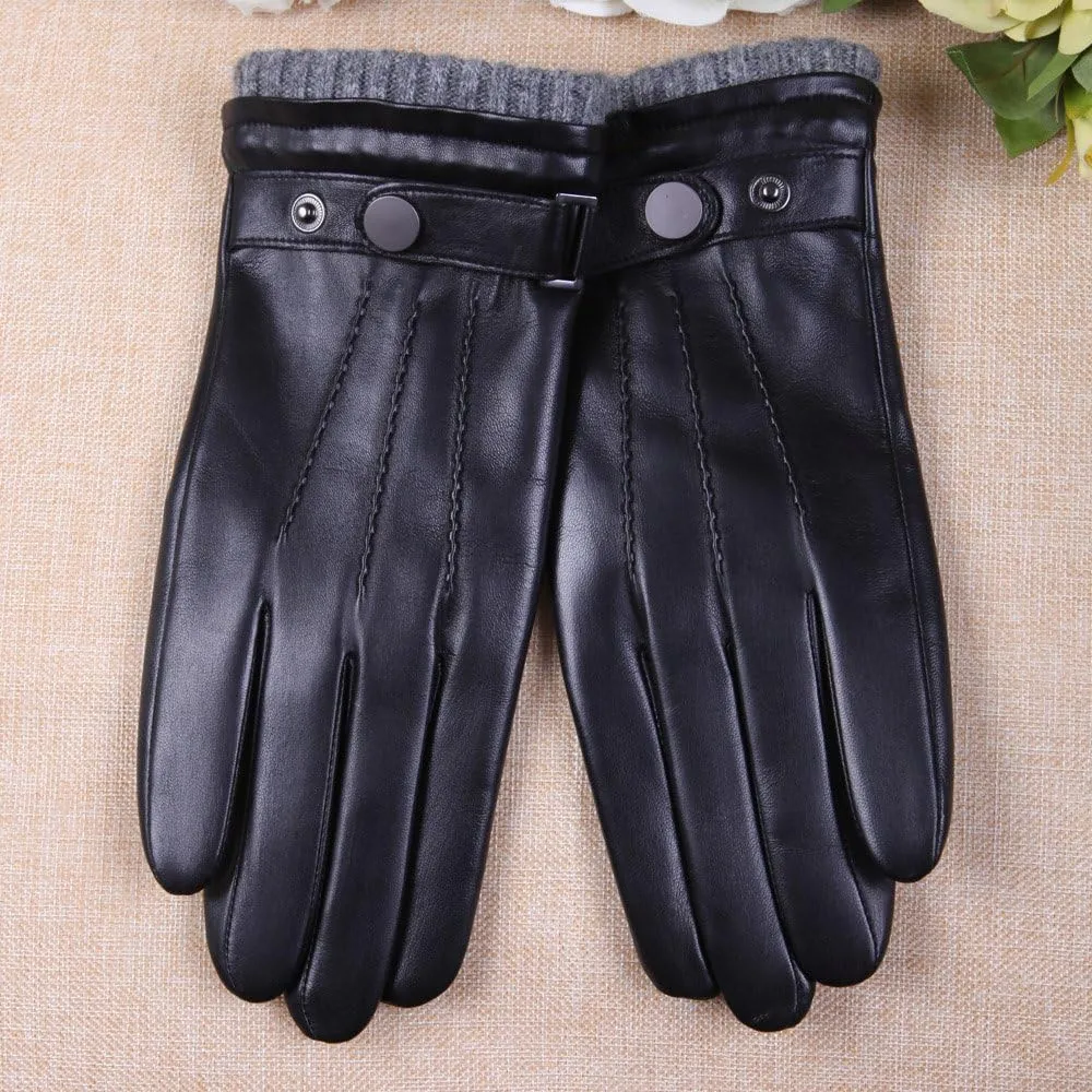 Mens Winter Cold Weather Warm Leather Driving Gloves for Men Wool/Cashmere Blend Cuff