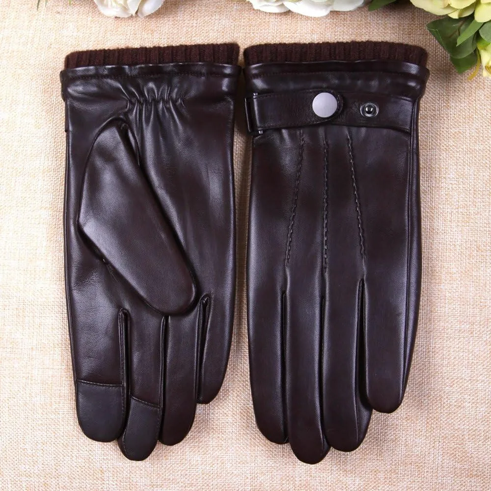 Mens Winter Cold Weather Warm Leather Driving Gloves for Men Wool/Cashmere Blend Cuff