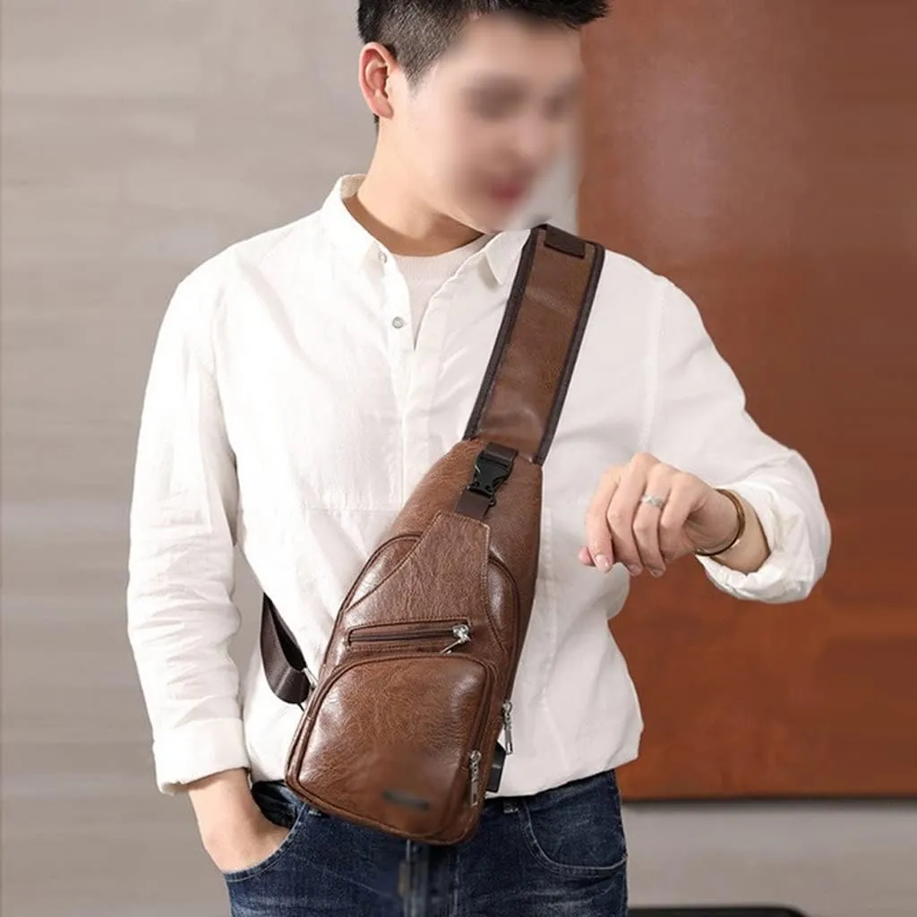 Men'smessenger Crossbody Package Pu Leather Shoulder Bags Package Travel Chest Bag (D 34 * 16 * 10 cm)