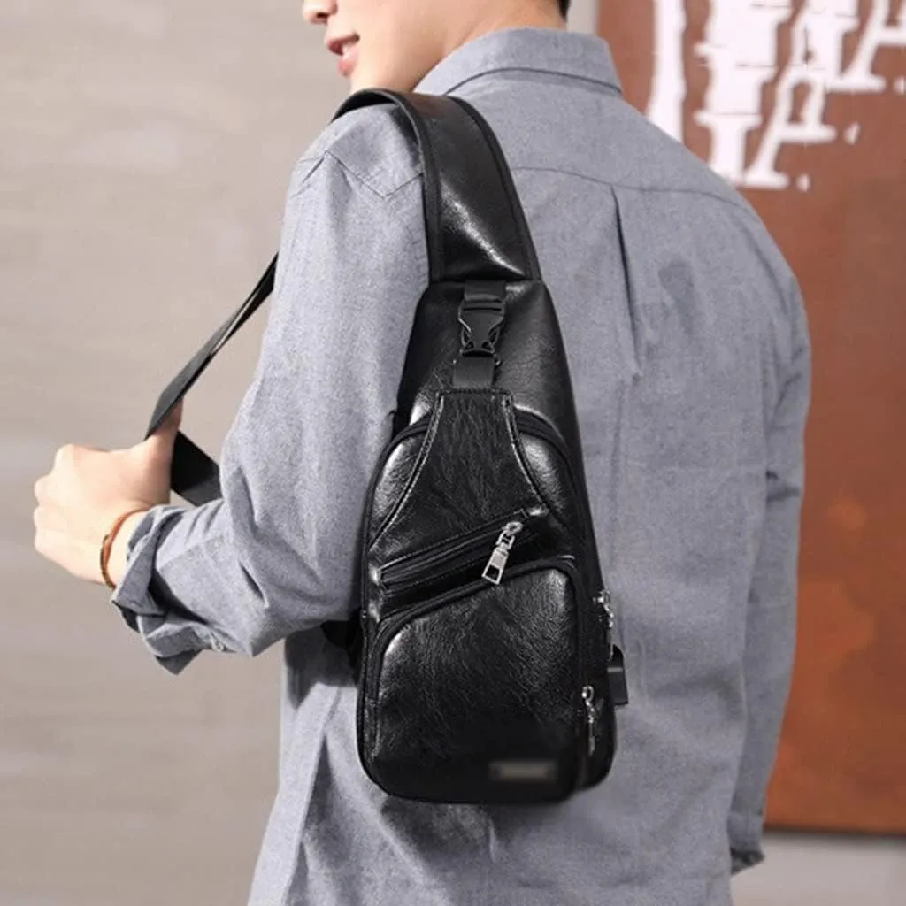 Men'smessenger Crossbody Package Pu Leather Shoulder Bags Package Travel Chest Bag (D 34 * 16 * 10 cm)