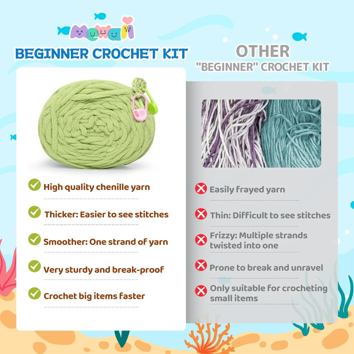 Mewaii Crochet Kit for Beginners Level 2 with 40% Extra Eco-Friendly Pre-Started Easy Yarn, Step-by-Step Video Tutorials for Adults and Kids (Turtle Crossbody Bag)