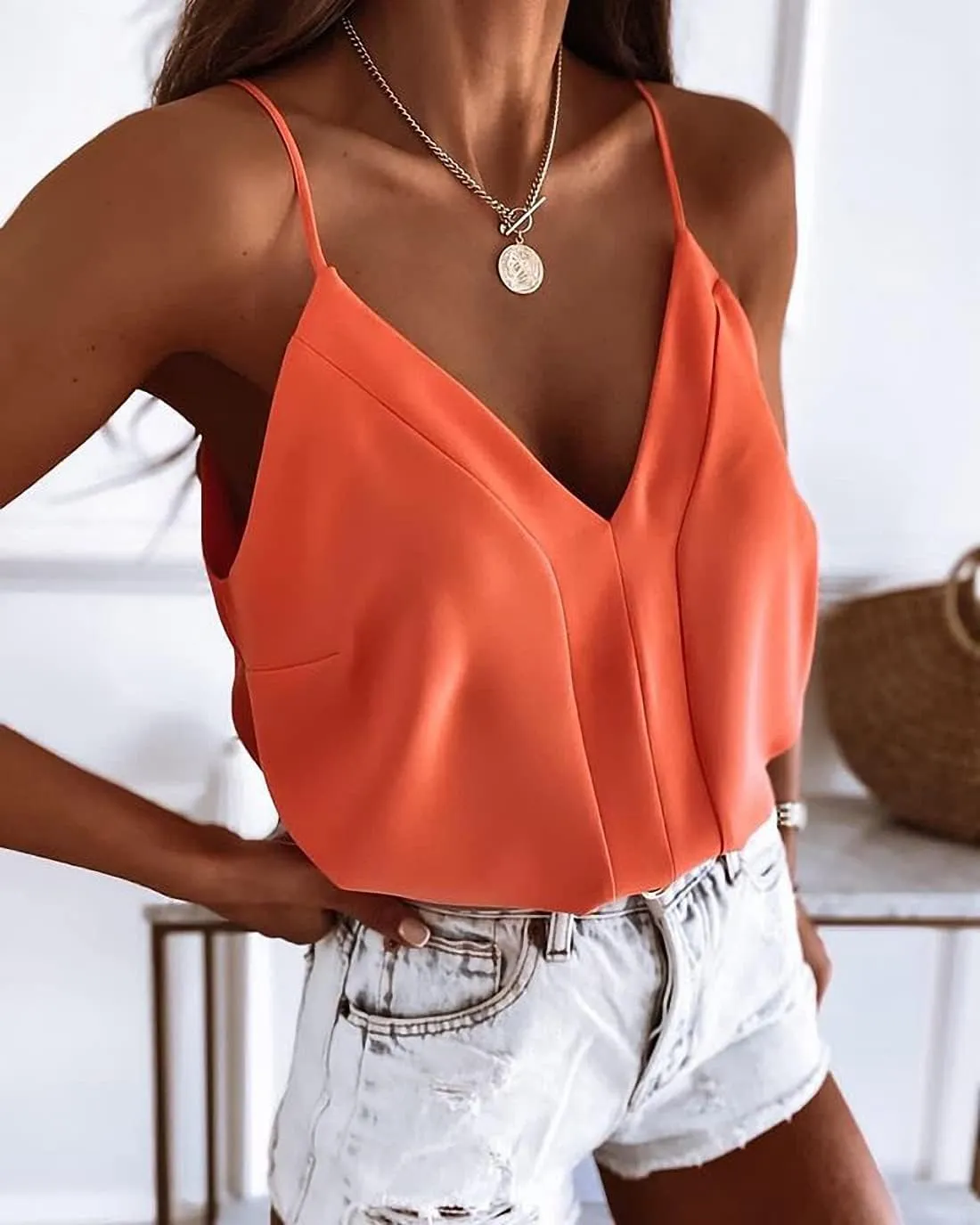 miduo Womens V Neck Strappy Tank Tops Loose Casual Sleeveless Shirts Blouses
