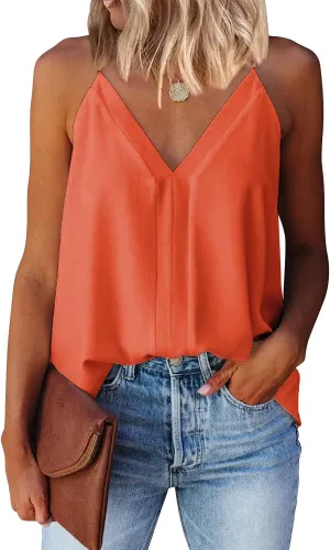 miduo Womens V Neck Strappy Tank Tops Loose Casual Sleeveless Shirts Blouses