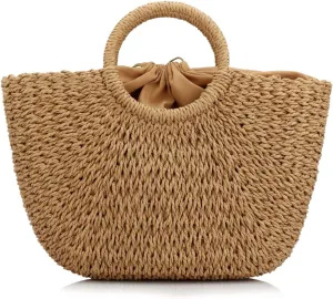 MilkyWay Straw Tote for Women, Straw Beach Bag Summer Large Woven Round Top Handle Handbag Hobo Natural Rattan Travel