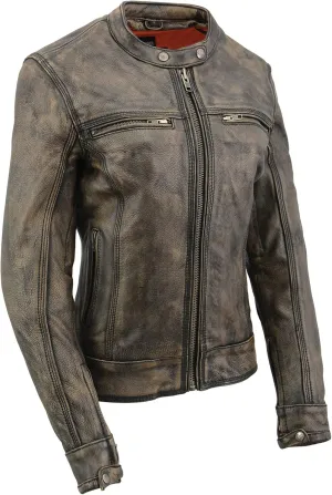 Milwaukee Leather Ladies Brown Distressed Scooter Jacket with Venting MLL2550
