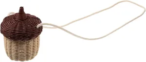 Mini Acorn Shape Crossbody Bag Rattan Woven Boys and Girls Shoulder Bag Storage Basket Slide Lid Craftwork