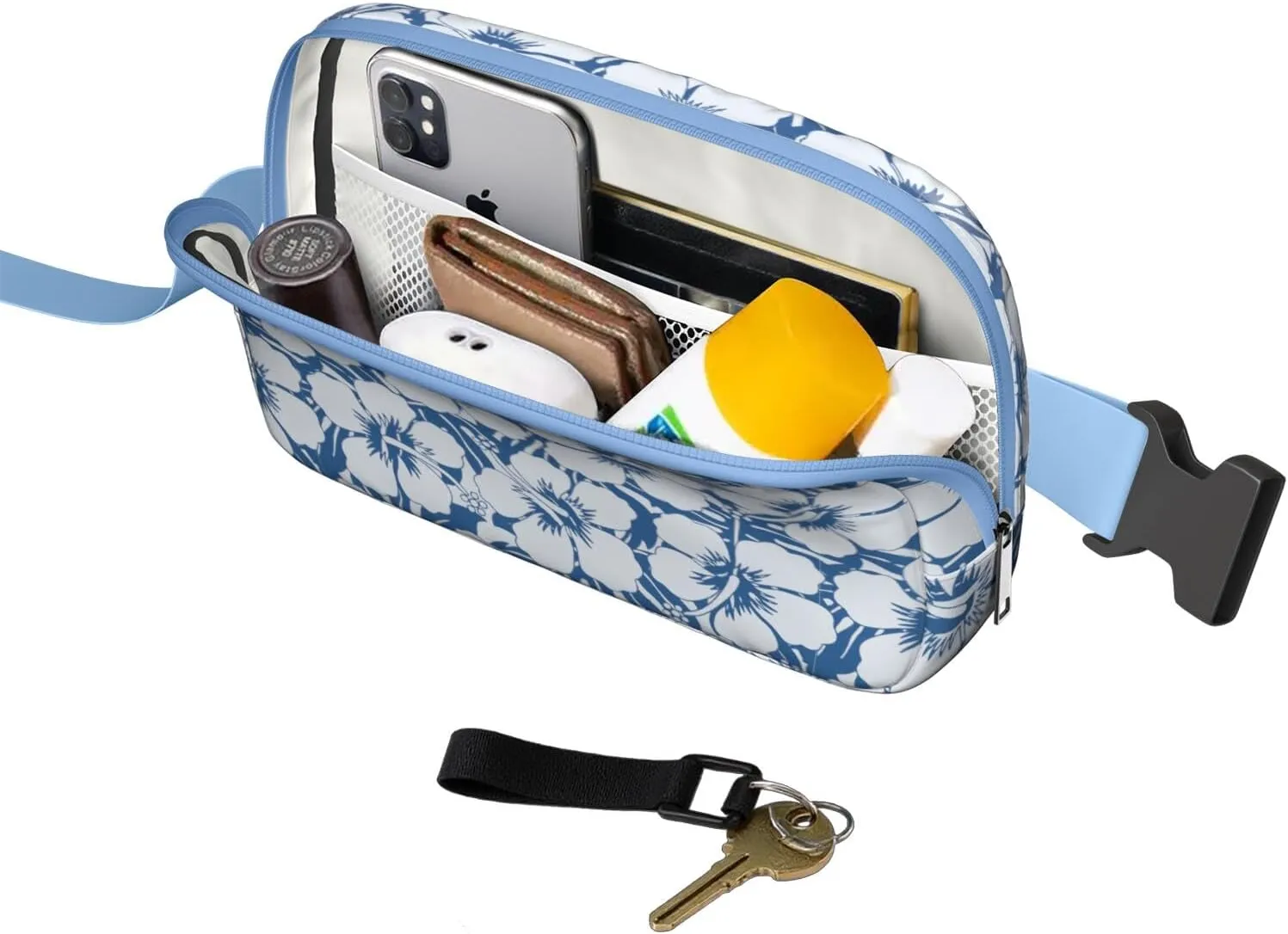 Mini Belt Bag for Men Women Tropical Leaf Floral Waist Packs Crossbody Bags Adjustable Strap for Hiking Cycling Sports