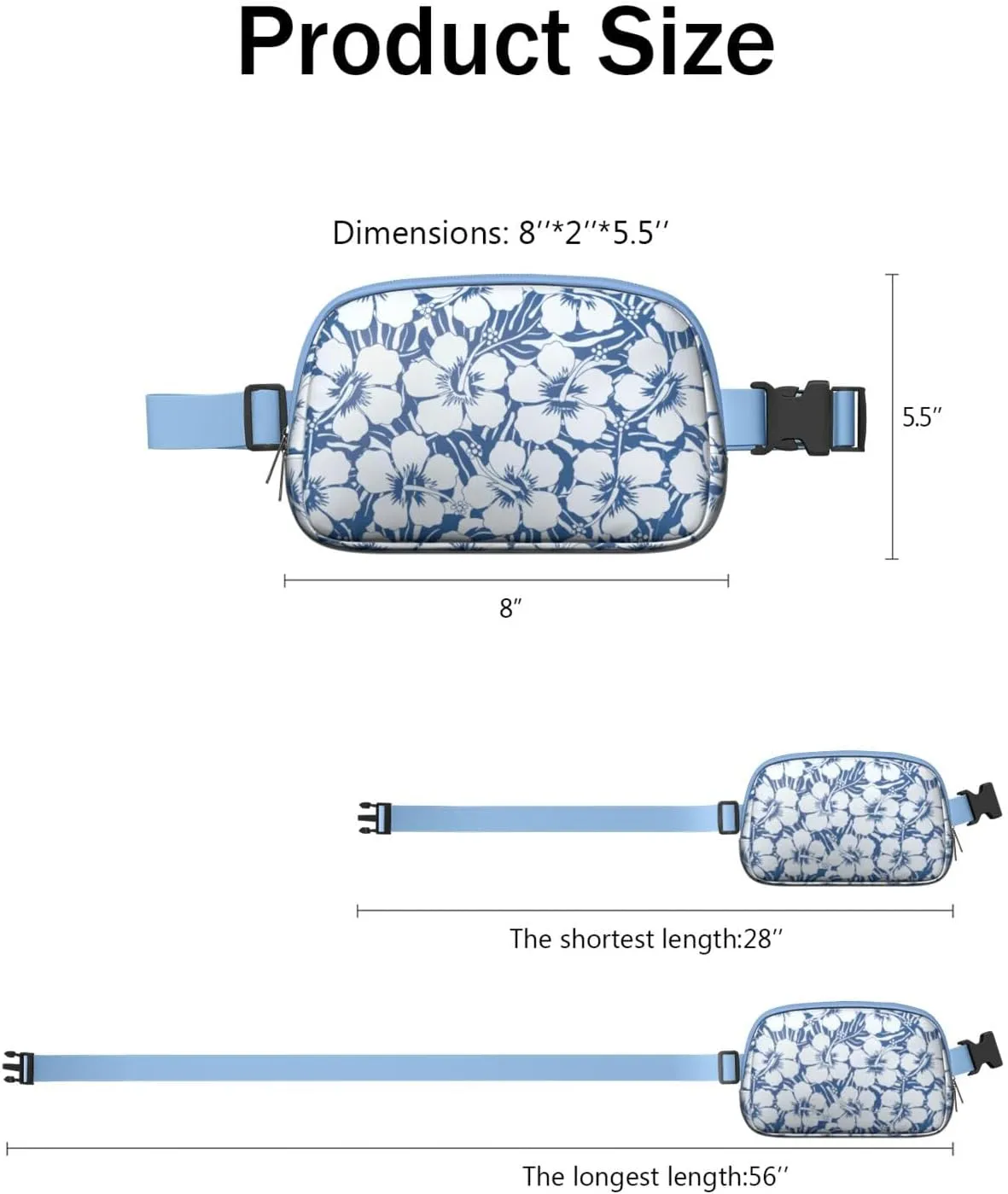 Mini Belt Bag for Men Women Tropical Leaf Floral Waist Packs Crossbody Bags Adjustable Strap for Hiking Cycling Sports
