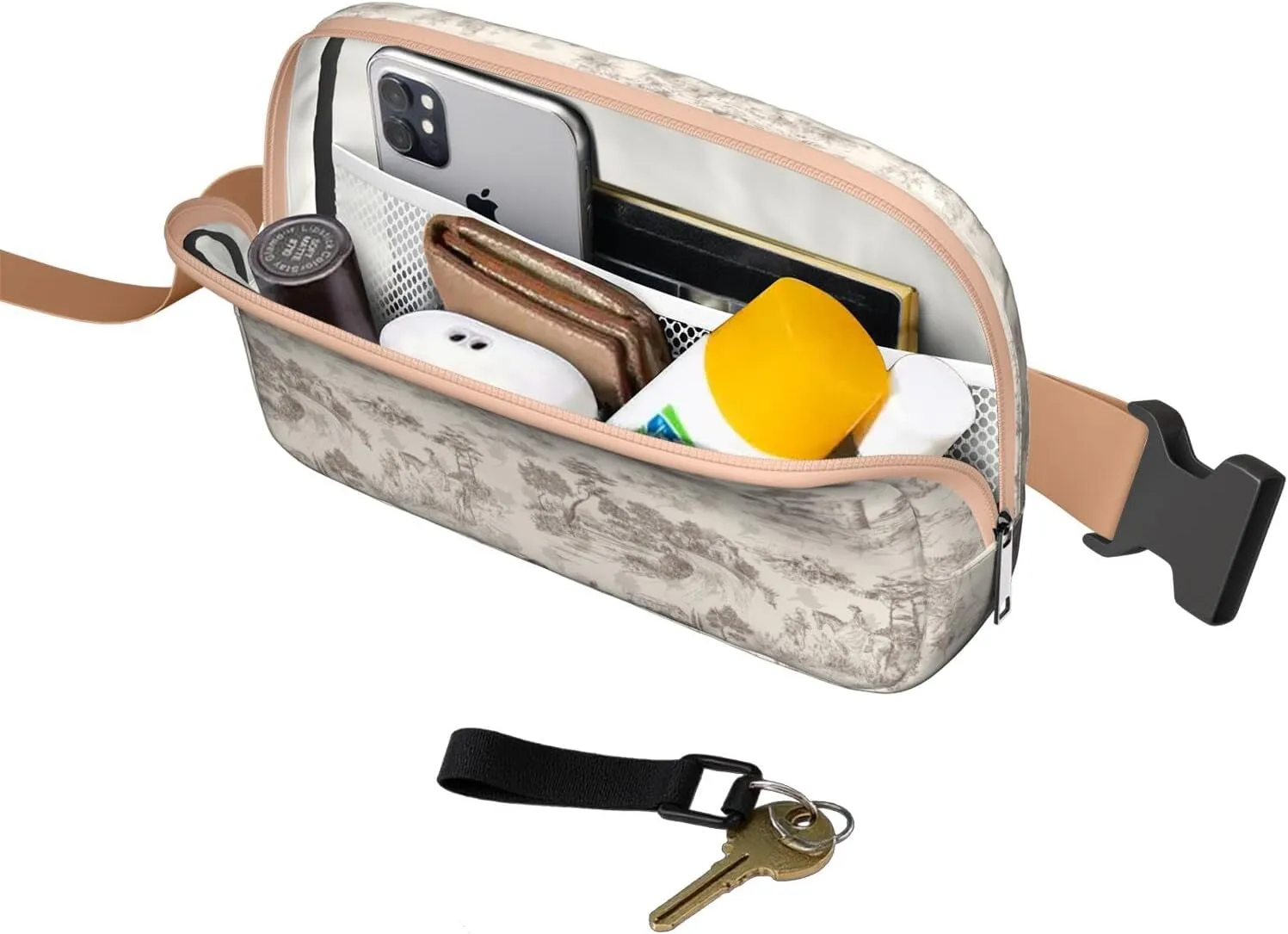 Mini Belt Bag for Men Women Tropical Leaf Floral Waist Packs Crossbody Bags Adjustable Strap for Hiking Cycling Sports