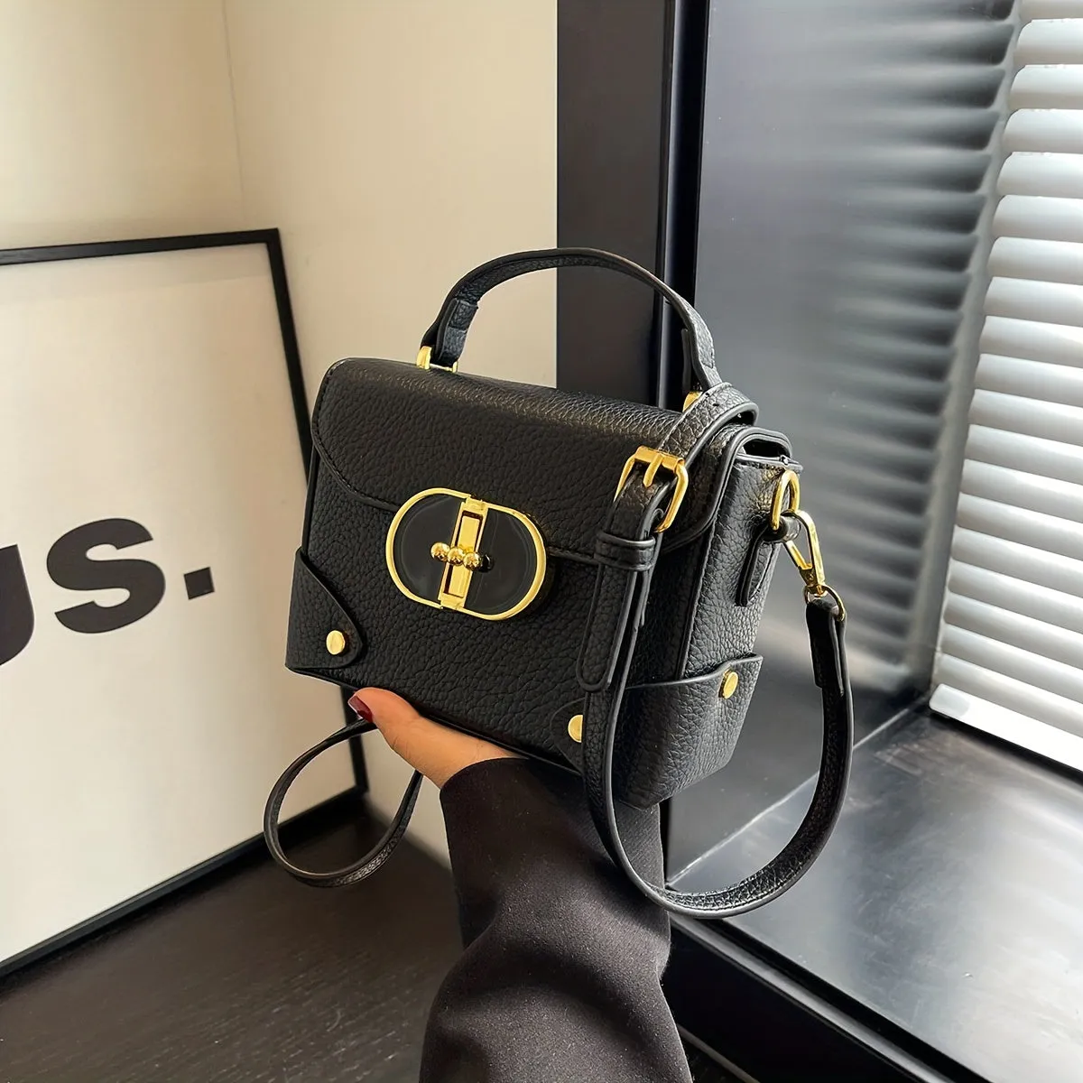 Mini Box Handbag For Women, Turn Lock Crossbody Bag, Fashion PU Leather Square Purses