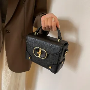Mini Box Handbag For Women, Turn Lock Crossbody Bag, Fashion PU Leather Square Purses