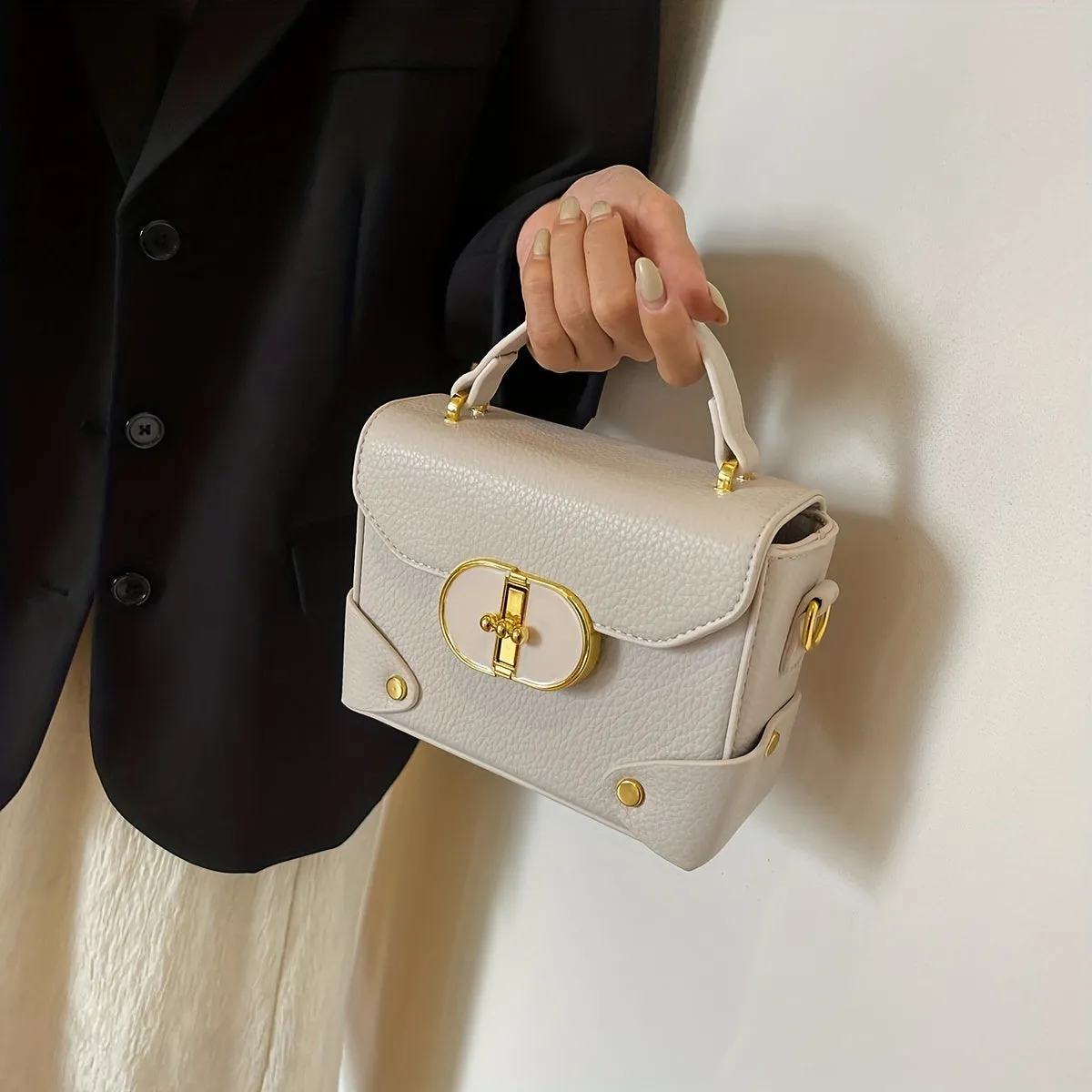 Mini Box Handbag For Women, Turn Lock Crossbody Bag, Fashion PU Leather Square Purses