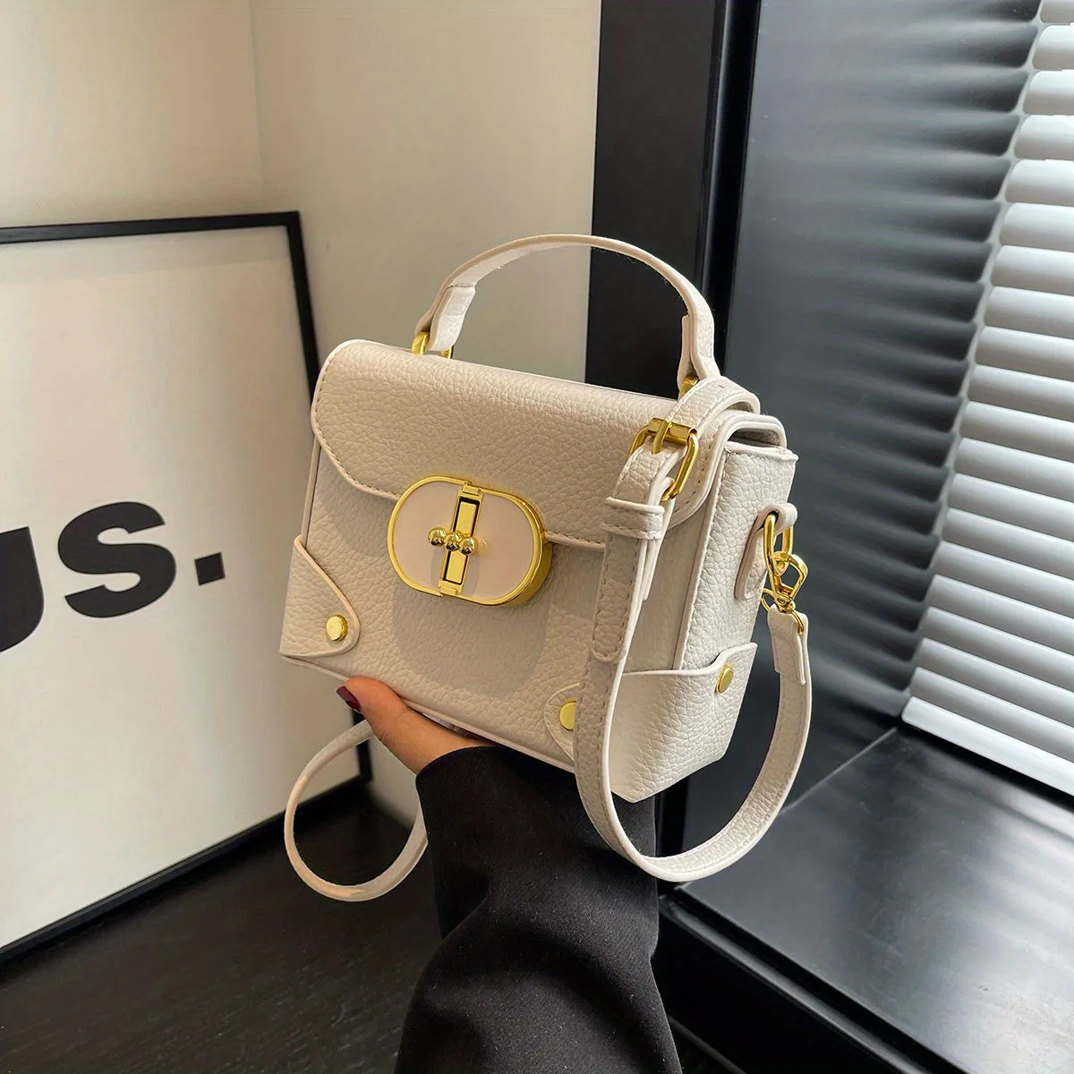 Mini Box Handbag For Women, Turn Lock Crossbody Bag, Fashion PU Leather Square Purses