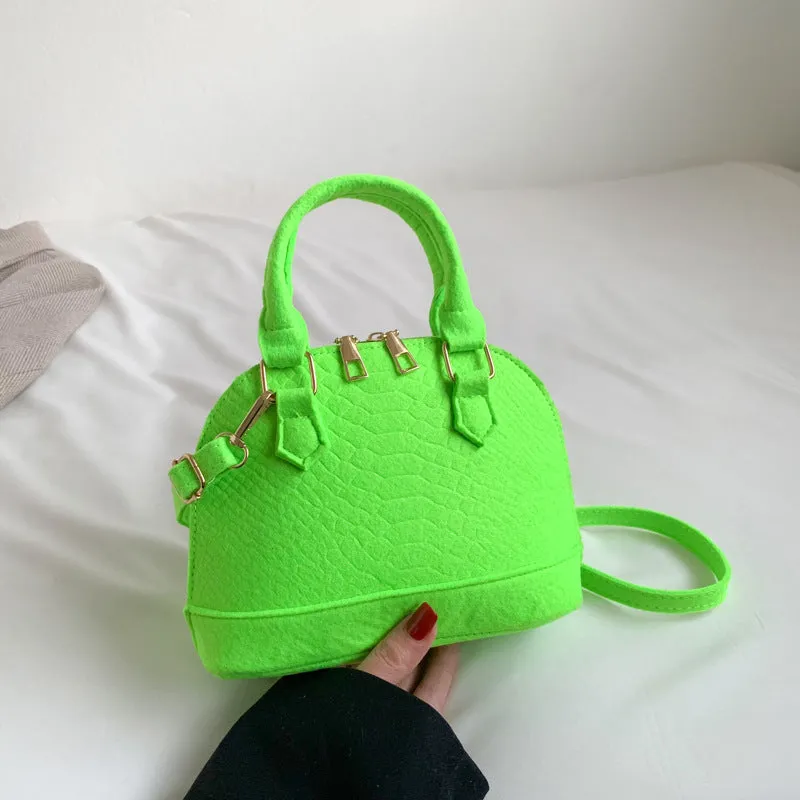 Mini Felt Crocodile Pattern Handbag, Fashion Shell Crossbody Bag, Vintage Purses With Double Handle For Women