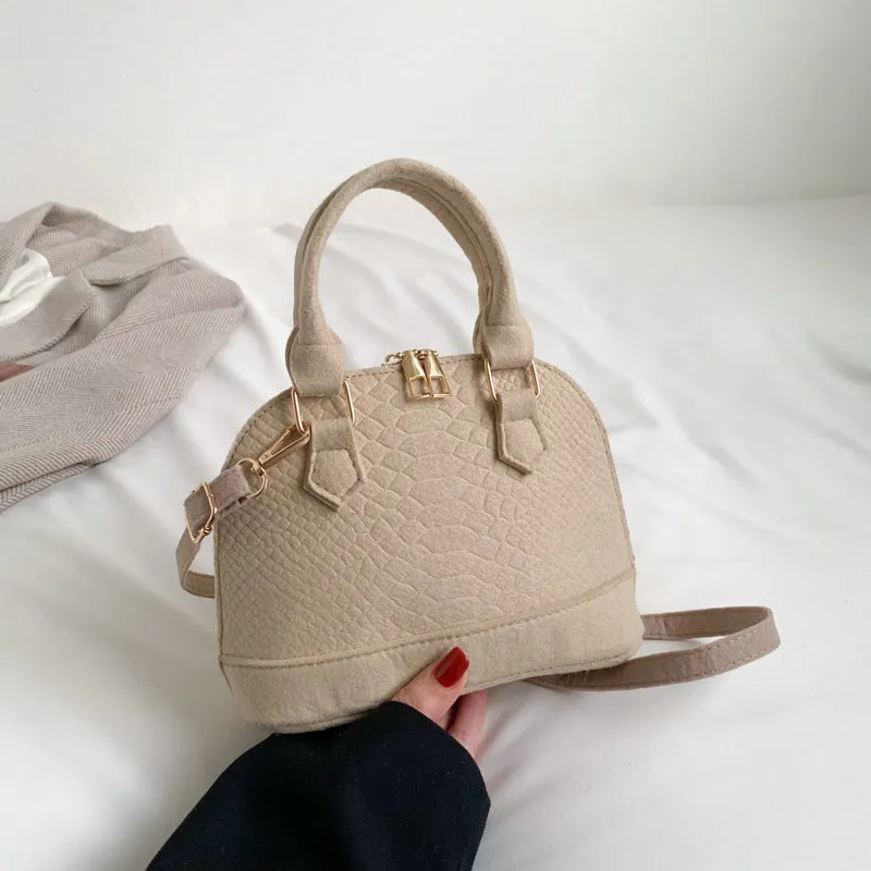 Mini Felt Crocodile Pattern Handbag, Fashion Shell Crossbody Bag, Vintage Purses With Double Handle For Women