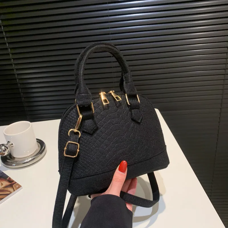 Mini Felt Crocodile Pattern Handbag, Fashion Shell Crossbody Bag, Vintage Purses With Double Handle For Women