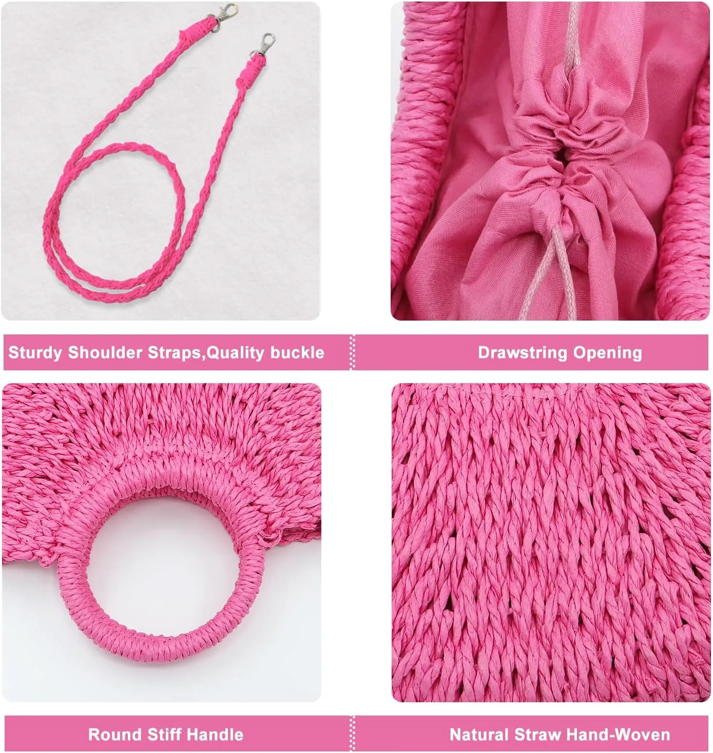 Mini Semi-circle Rattan Straw Bag, Hand-woven Women Summer Retro Beach Tote Shoulder Bag Crossbody Travel Beach Bag