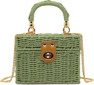 Mini Straw Raffia Crossbody Bag Top Handbags Rattan Bag for Women,Summer Beach Shoulder Handbag,Woven Tote Clutch Bag