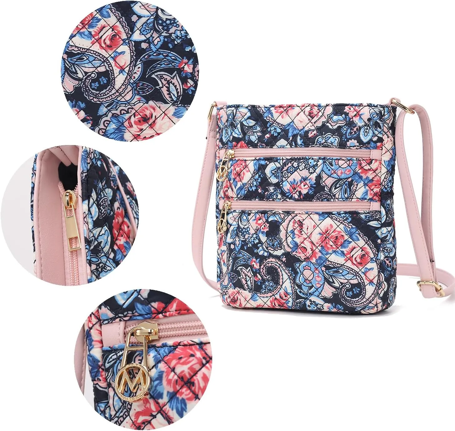 MKF Collection Quilted Crossbody for Women, Cotton Top-Handle Ladies Fashion Daily Crossover Handbag Purse