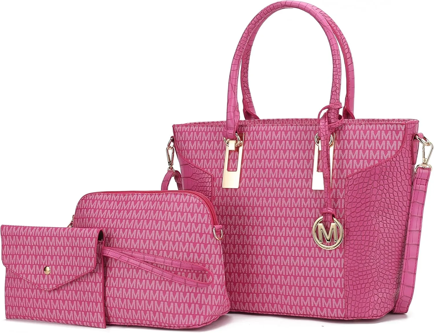 MKF Collection Shoulder Bag for Women, Crossbody Purse & Wristlet: PU Leather Satchel Pocketbook 3 PCs Handbag Set