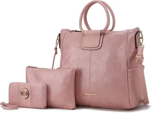 MKF Collection Shoulder Bag for Women, Crossbody Purse & Wristlet: PU Leather Satchel Pocketbook 3 PCs Handbag Set