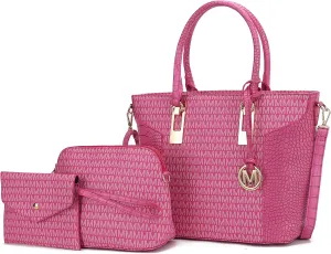 MKF Collection Shoulder Bag for Women, Crossbody Purse & Wristlet: PU Leather Satchel Pocketbook 3 PCs Handbag Set