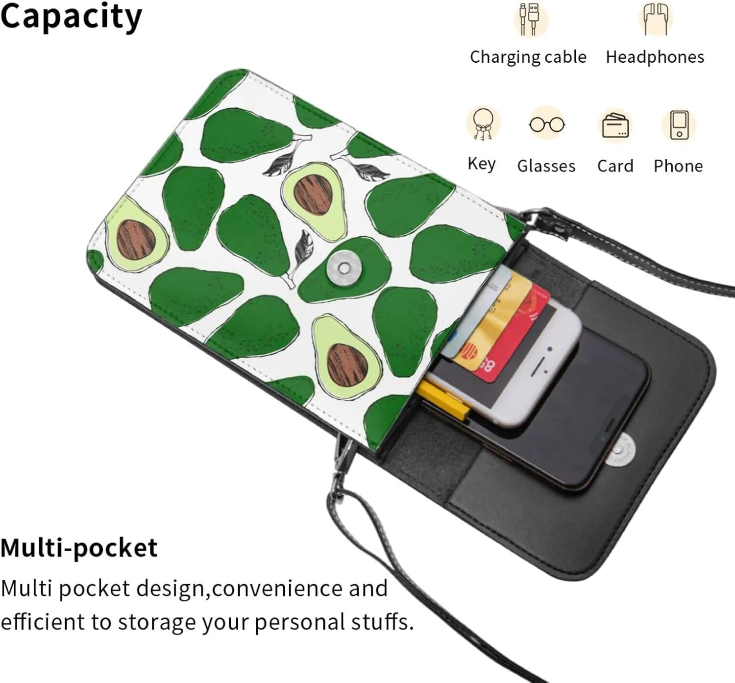 Mmm Fight Womens Crossbody Bags Avocado Pattern Phone Bag Wallet Purses Adjustable Strap