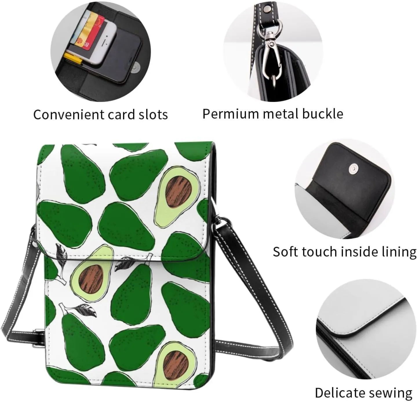 Mmm Fight Womens Crossbody Bags Avocado Pattern Phone Bag Wallet Purses Adjustable Strap