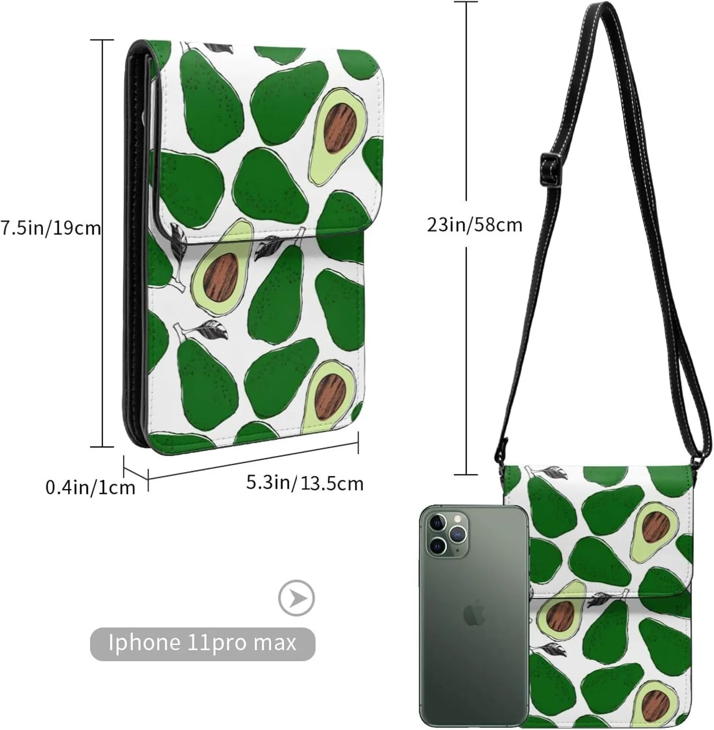 Mmm Fight Womens Crossbody Bags Avocado Pattern Phone Bag Wallet Purses Adjustable Strap