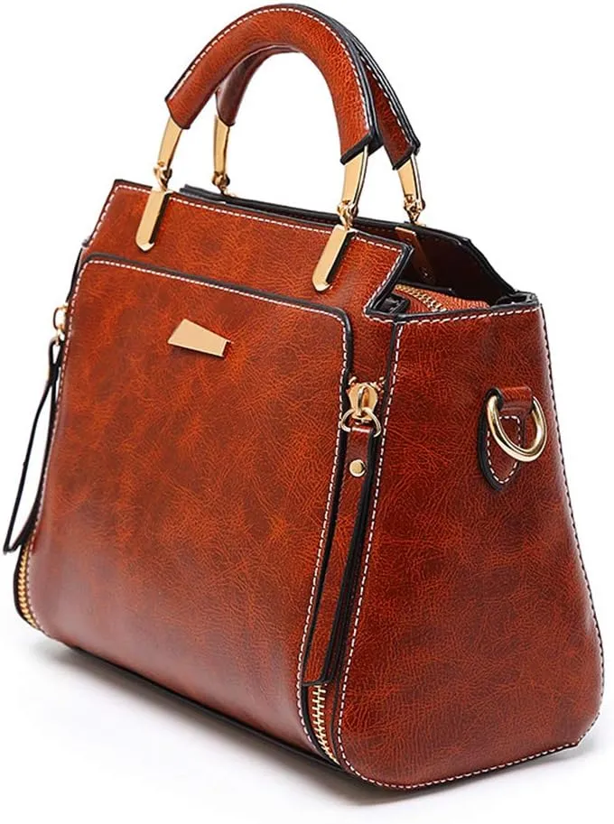 Mn&Sue Women's Stylish Vintage Satchel Purse - Elegant PU Leather Top Handle Shoulder Bag for Work, Casual & Daily Use