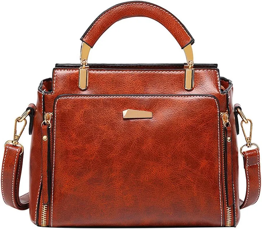 Mn&Sue Women's Stylish Vintage Satchel Purse - Elegant PU Leather Top Handle Shoulder Bag for Work, Casual & Daily Use