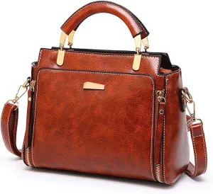 Mn&Sue Women's Stylish Vintage Satchel Purse - Elegant PU Leather Top Handle Shoulder Bag for Work, Casual & Daily Use