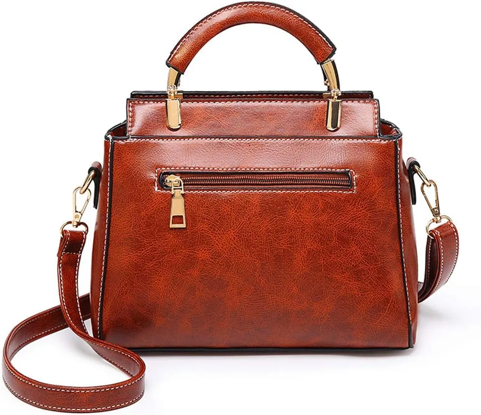 Mn&Sue Women's Stylish Vintage Satchel Purse - Elegant PU Leather Top Handle Shoulder Bag for Work, Casual & Daily Use