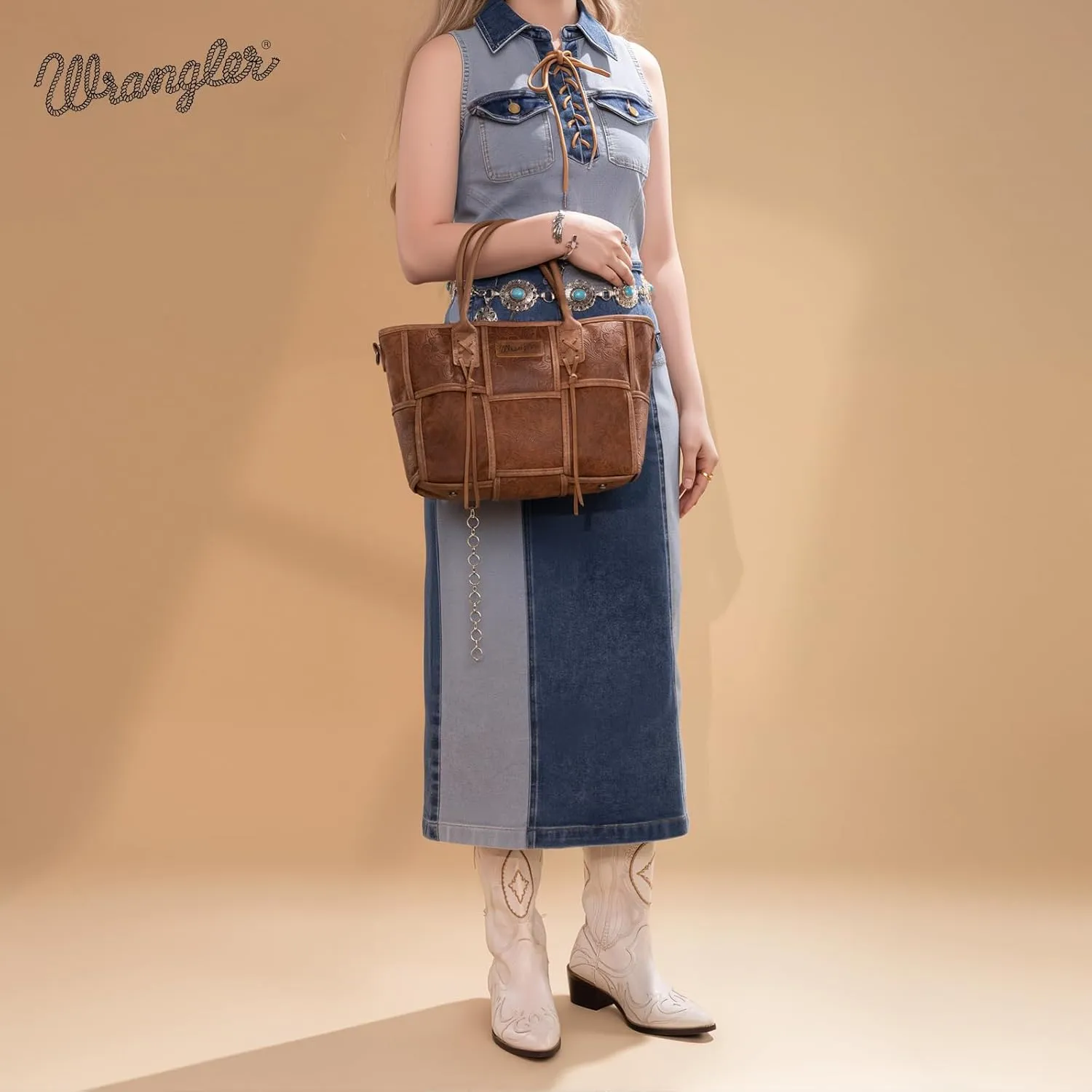 Montana West Wrangler Woven Tote Bag for Women Western Floral Tooled Purses and Handbags