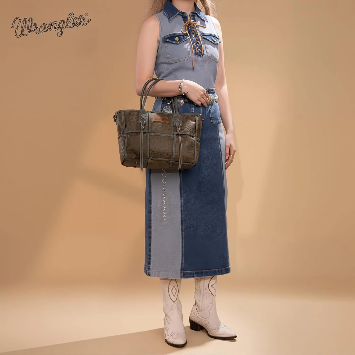 Montana West Wrangler Woven Tote Bag for Women Western Floral Tooled Purses and Handbags