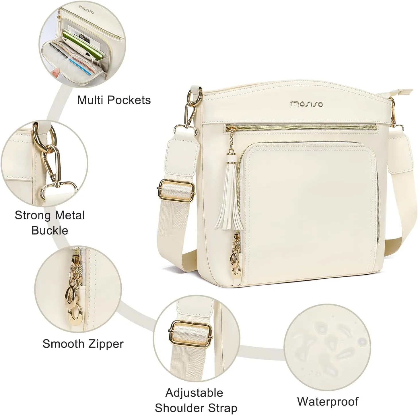 MOSISO Crossbody Bag, Purses for Women Crossbody, Multi Pockets Handbag Shoulder Bag with Card Holder Wallet & Tassel