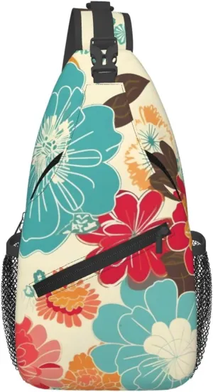 Multicolored Floral Sling Backpack for Women Men, Chest Bag Daypack Crossbody for Travel Sport Running Hiking
